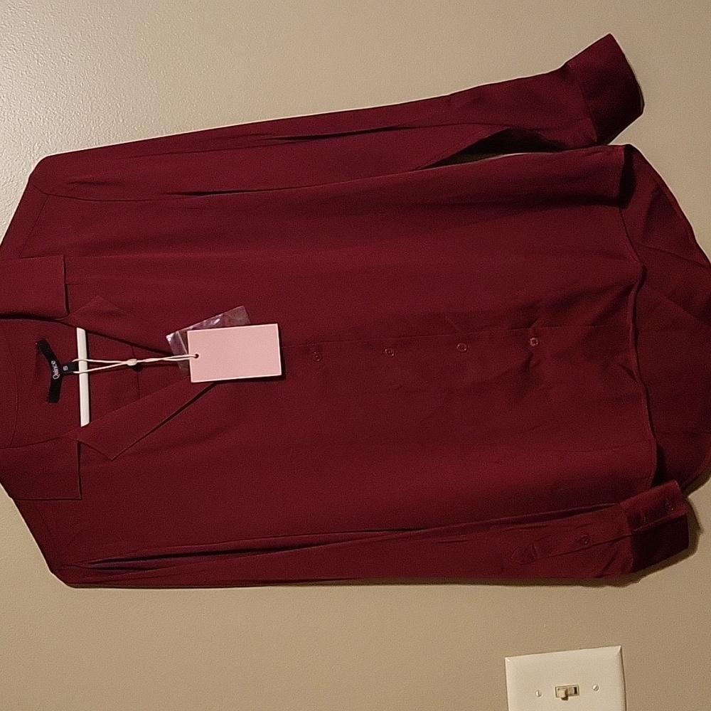 Quince Washable Silk Notch Collar Blouse in Burgundy